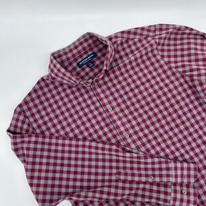 MIZZEN+MAIN Mens Red Gray Check Long Sleeve Button Down Shirt Trim Fit Large